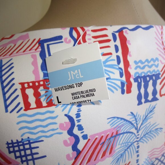 NWT New Womens J McLaughlin Wavesong Top Shirt L White Blue Red Casa Pamera - Picture 5 of 7